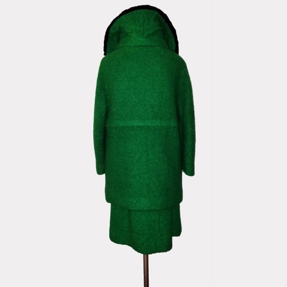 Vtg 60s 2 PC Boucle Wool Mouton Fur Skirt Suit M - Picture 6 of 12